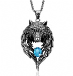 Vintage stainless steel Wolf Totem pendant with diamond for men